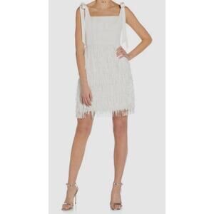 Aidan Mattox White Crepe Fringe Cocktail Dress $195 Gatsby Glam Party - Size 8